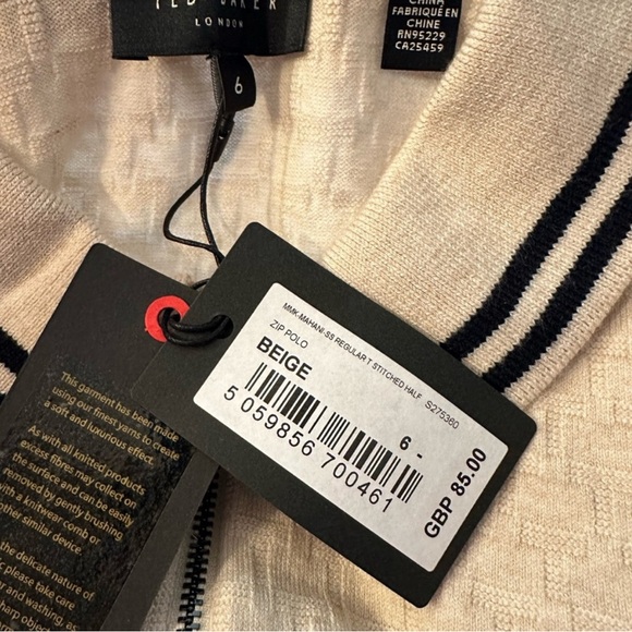 Ted Baker Mahani Textured T Knit Beige Zippered Short Sleeve Polo. Size XXL/6 - Picture 3 of 7